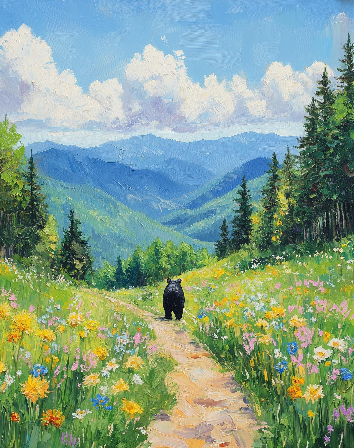 Bear Mountain Path animal art print unframed, signed by Pattie Overcash