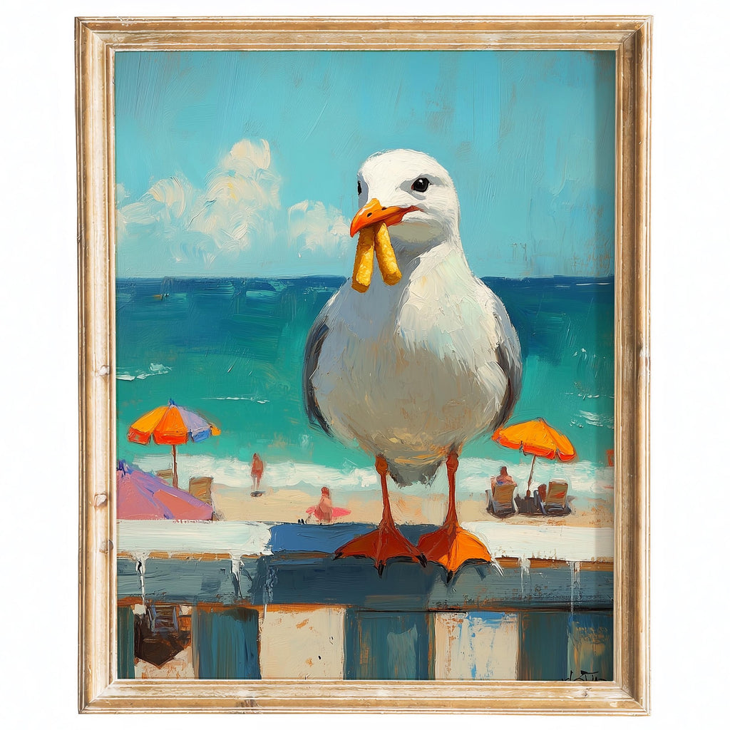 Seagull Fries animal art print framed