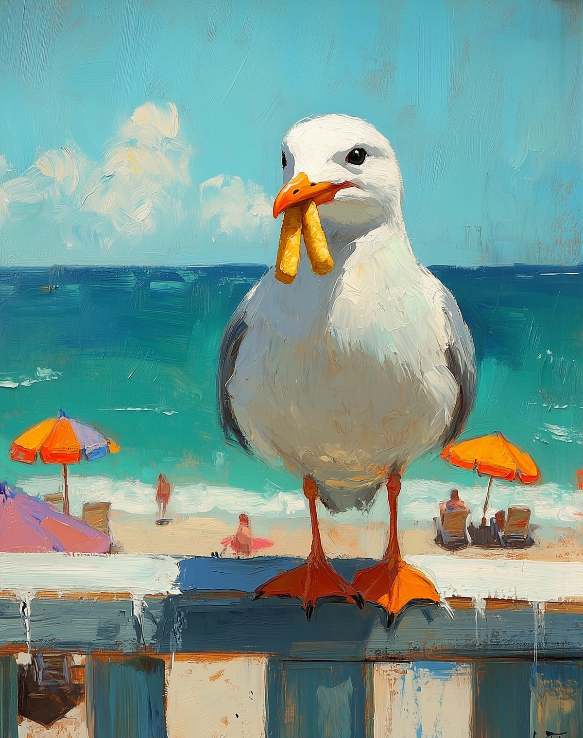 Seagull Fries animal art print unframed, signed by Pattie Overcash