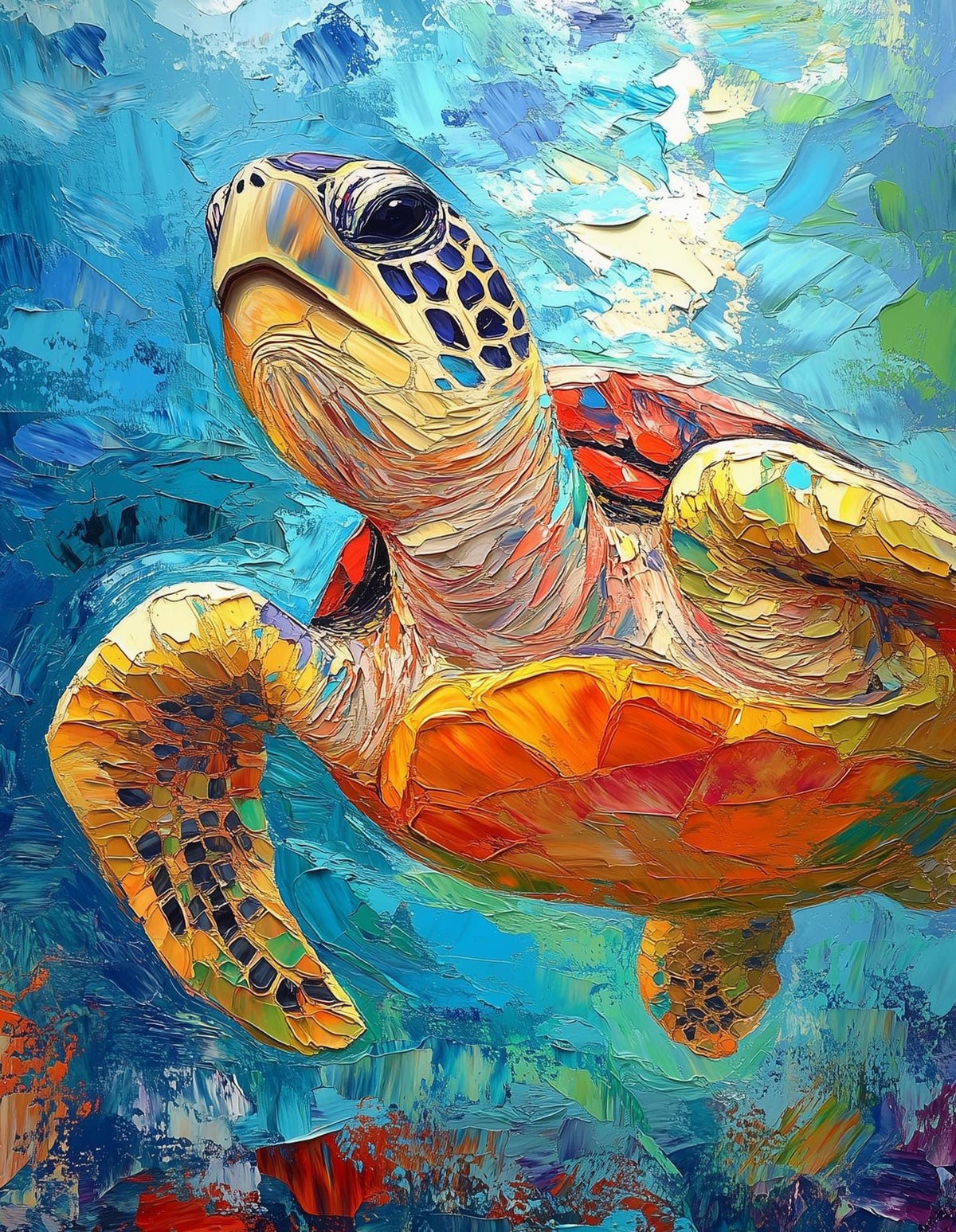 Golden Sea Turtle animal art print unframed, signed by Pattie Overcash