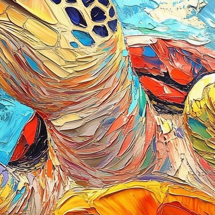 Golden Sea Turtle animal art print close-up detail