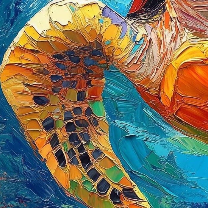 Golden Sea Turtle animal art print close-up detail
