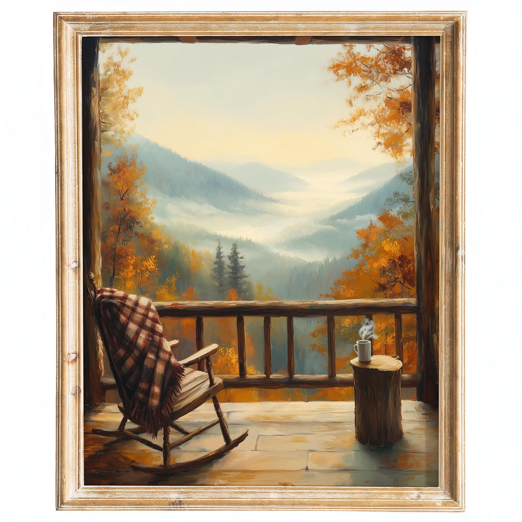 Autumn Porch View fall art print framed