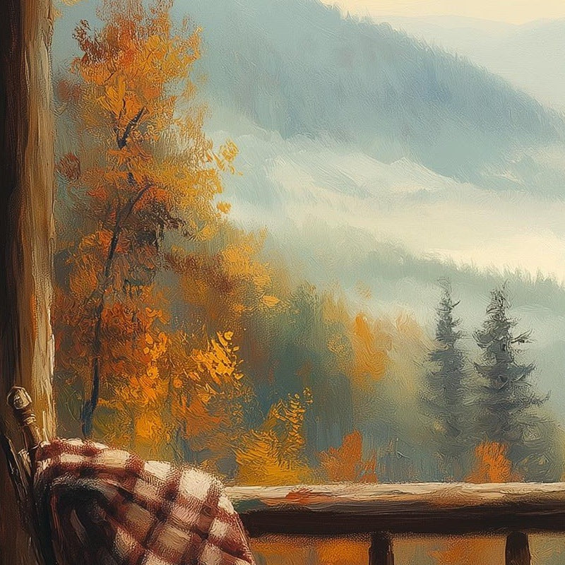 Autumn Porch View fall art print close-up detail