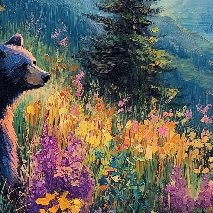 Bear Wildflowers animal art print close-up detail