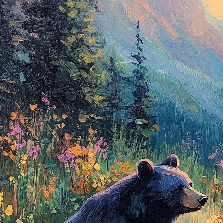 Bear Wildflowers animal art print close-up detail