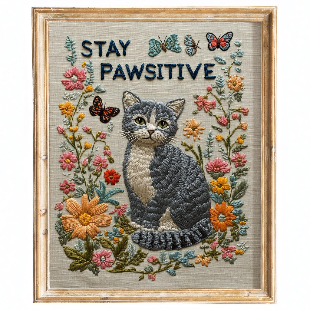 Stay Pawsitive Cat animal art print framed