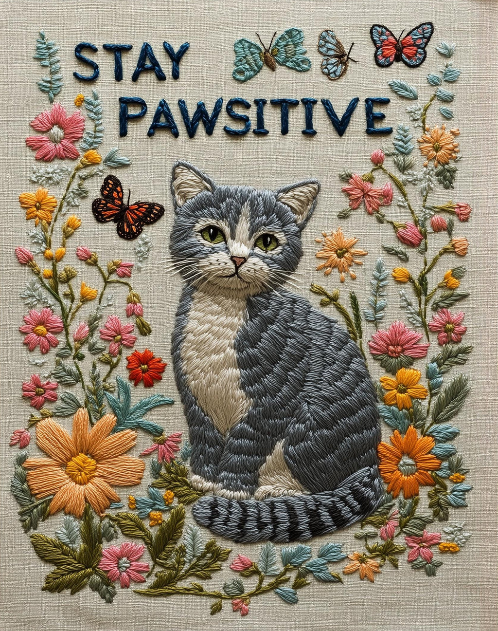 Stay Pawsitive Cat animal art print unframed, signed by Pattie Overcash