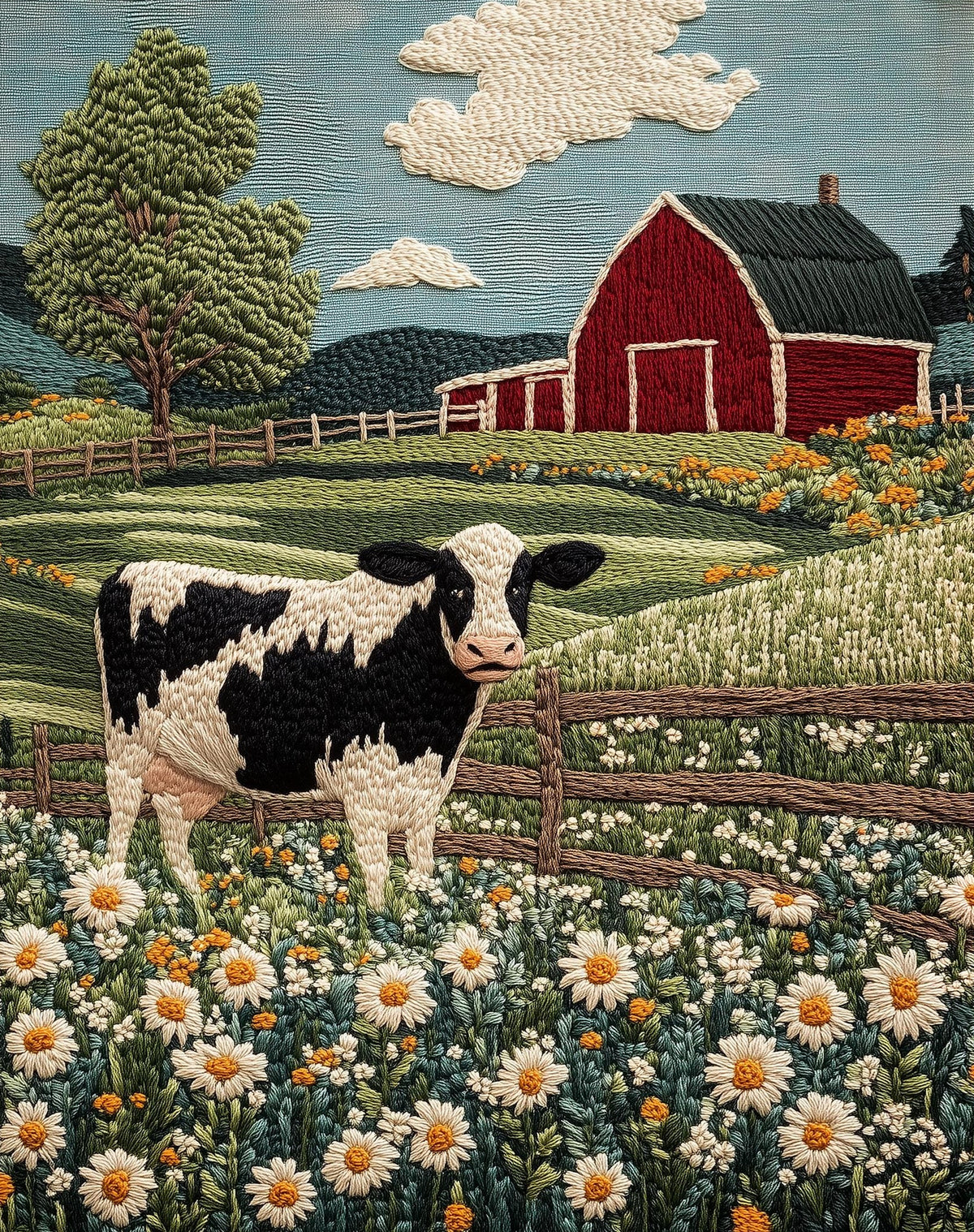 Cow Wildflowers animal art print unframed, signed by Pattie Overcash