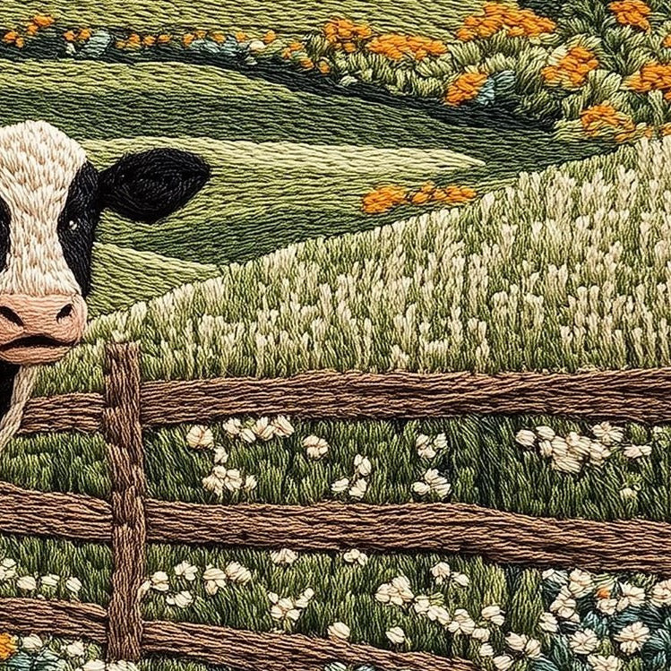 Cow Wildflowers animal art print close-up detail