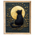 Embroidered Moon Cat Halloween art print framed