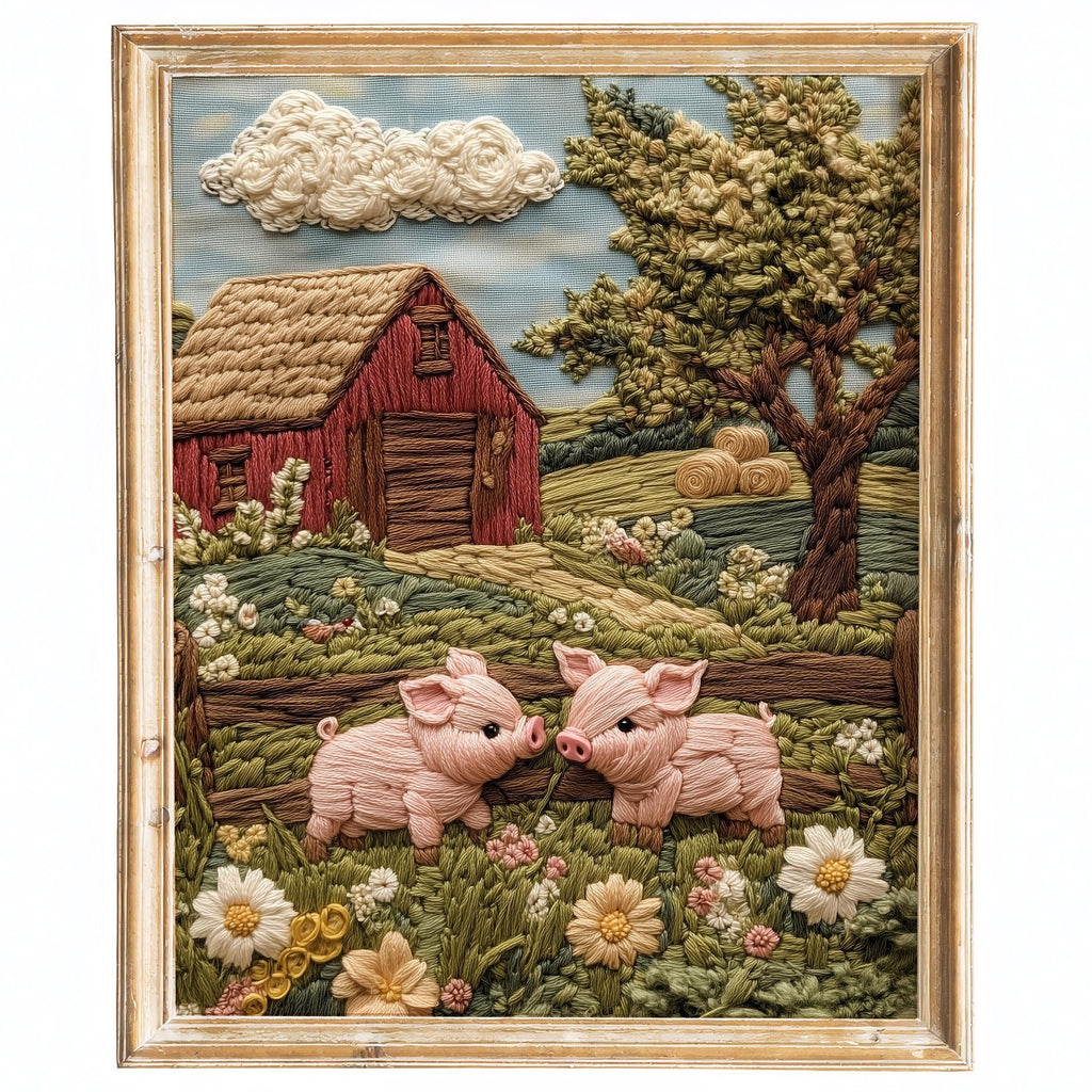 Pink Pigs Farm animal art print framed