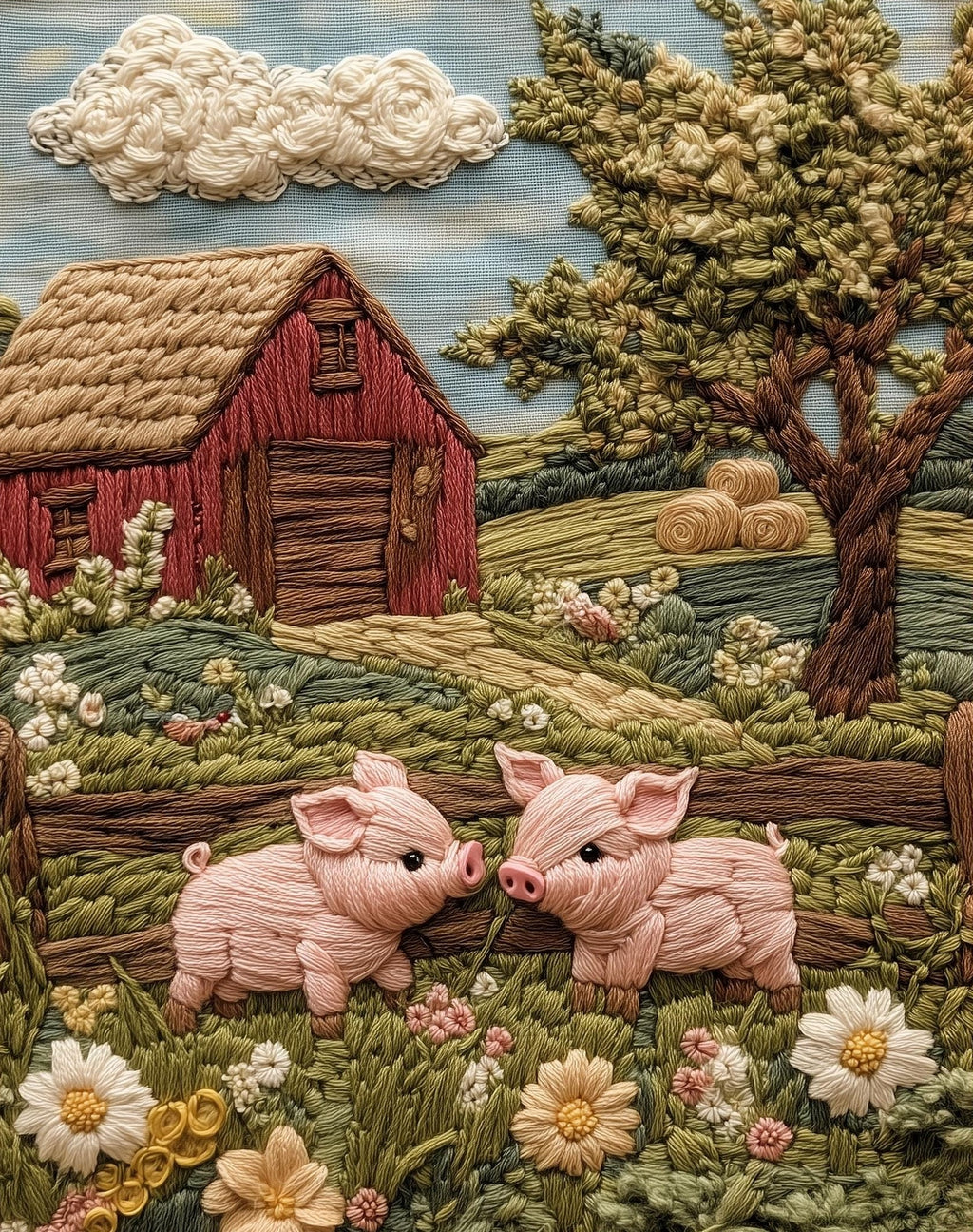 Pink Pigs Farm animal art print unframed, signed by Pattie Overcash