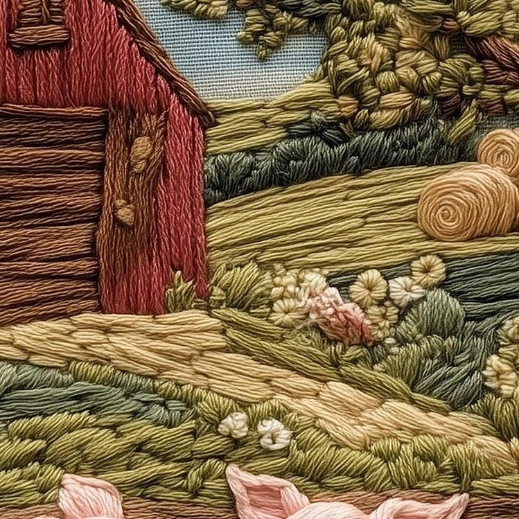 Pink Pigs Farm animal art print close-up detail