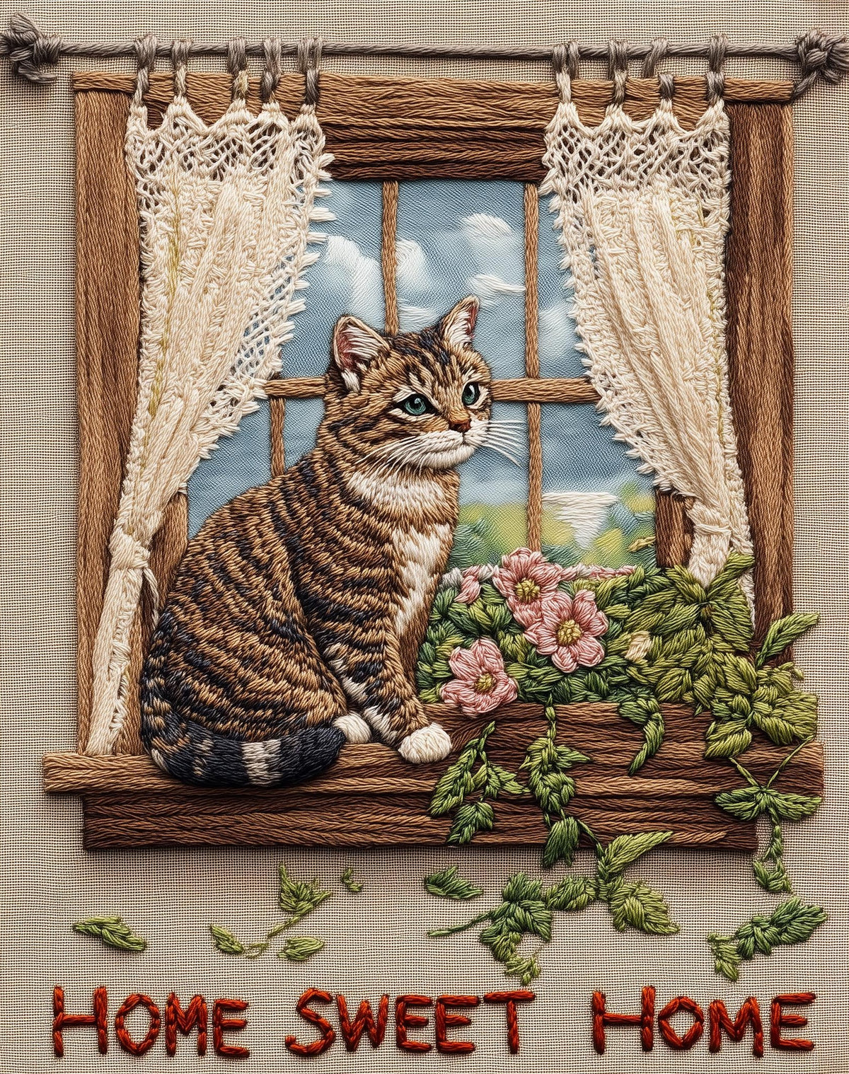 Tabby Window animal art print unframed, signed by Pattie Overcash