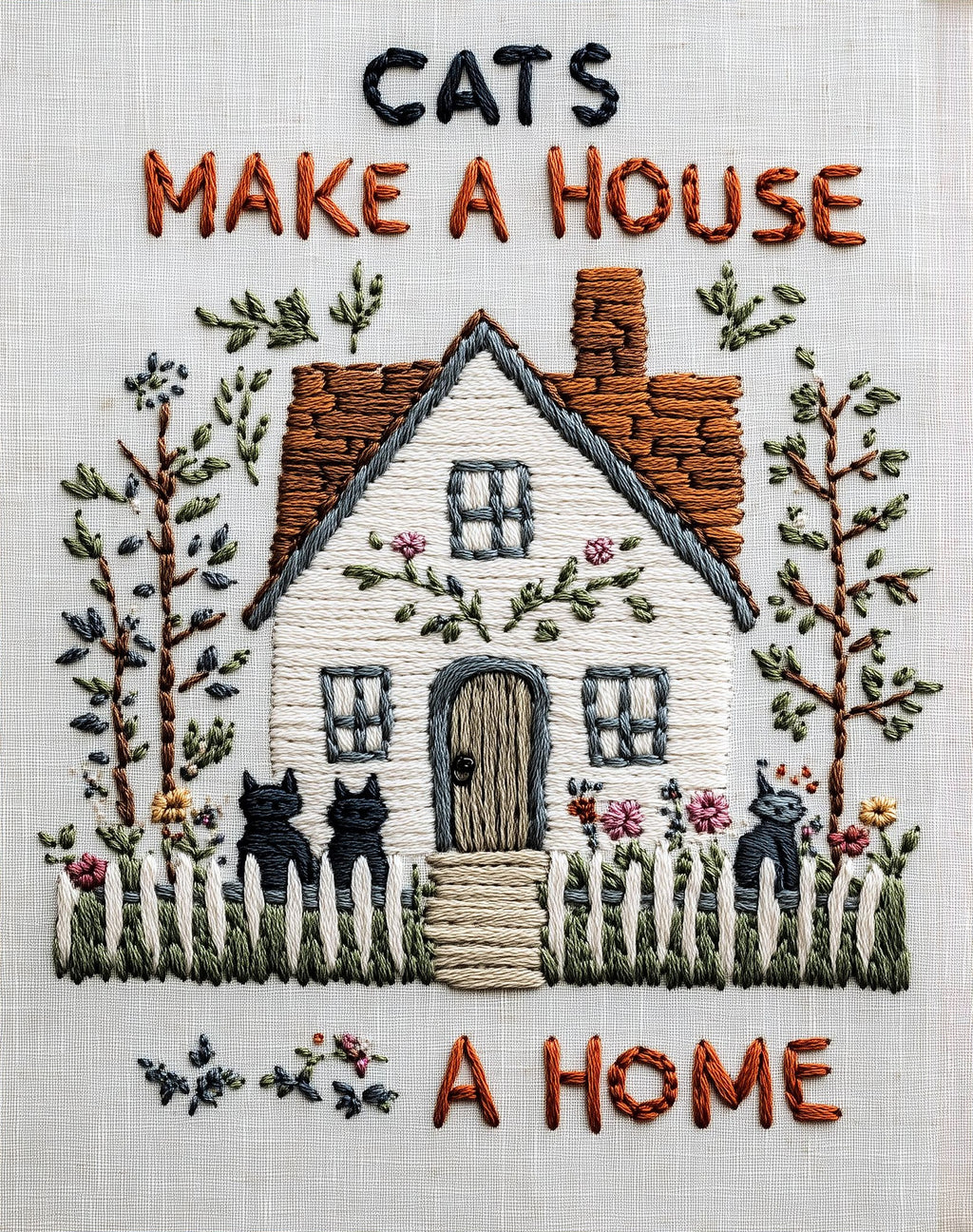 Cats House Home animal art print unframed, signed by Pattie Overcash