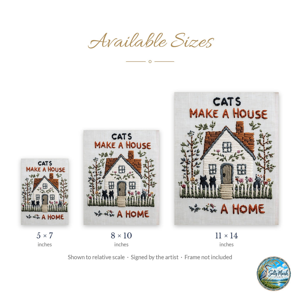 Cats House Home art print size guide: 5x7, 8x10 and 11x14