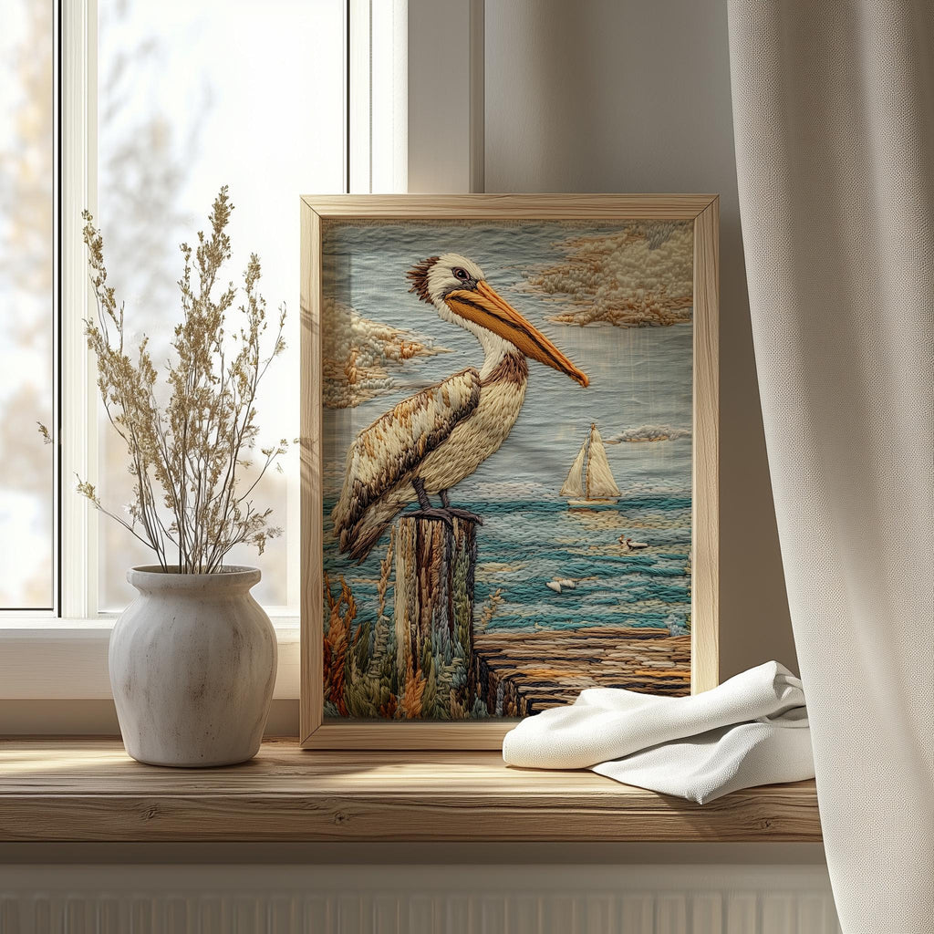 Pelican Dock animal art print shown in a room setting