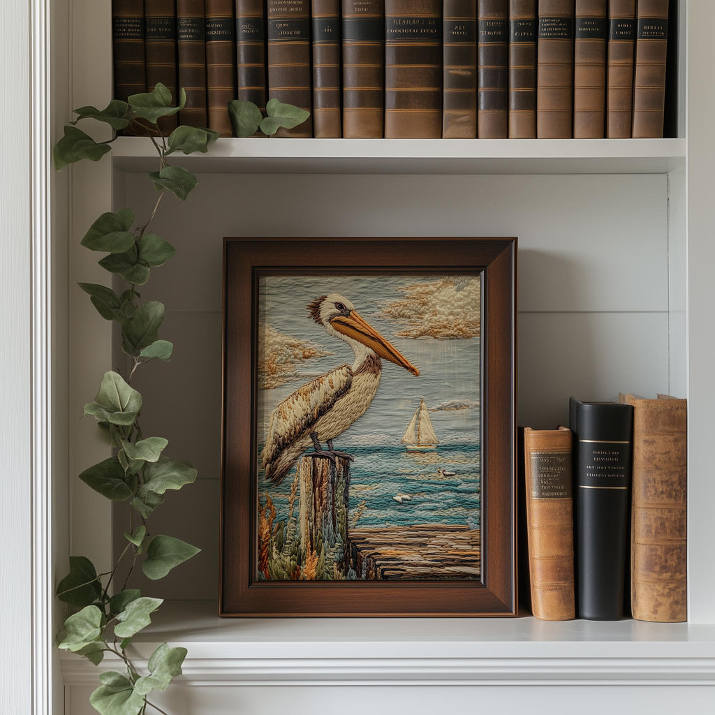 Pelican Dock animal art print shown in a room setting
