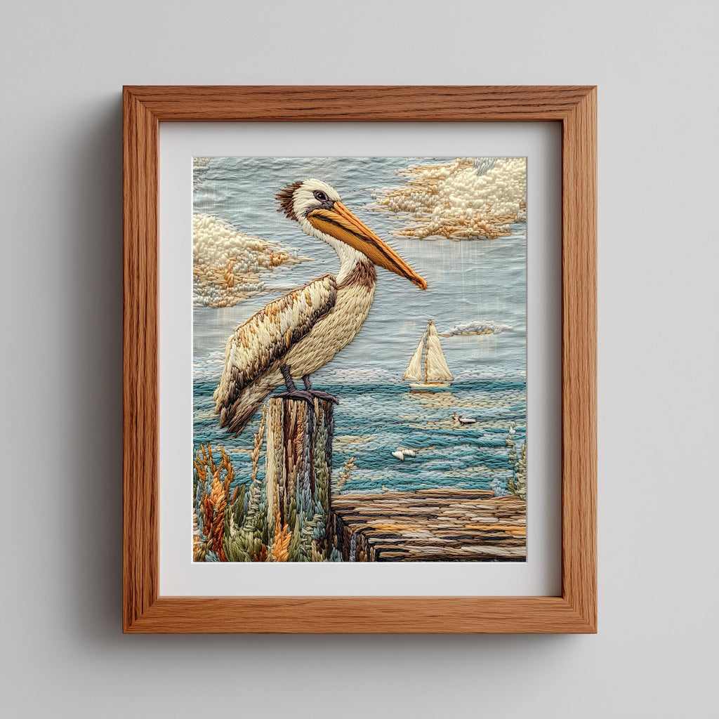 Pelican Dock animal art print shown in a room setting