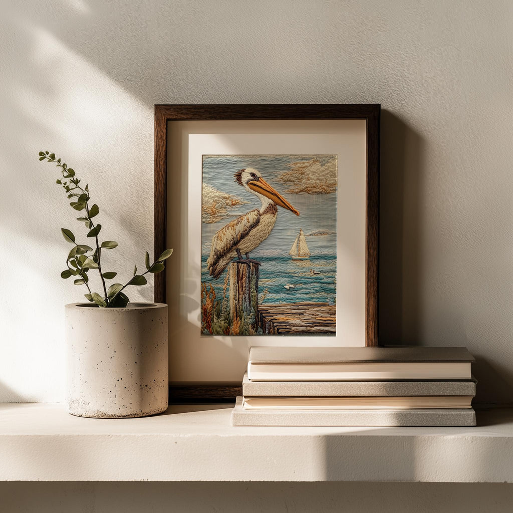 Pelican Dock animal art print shown in a room setting