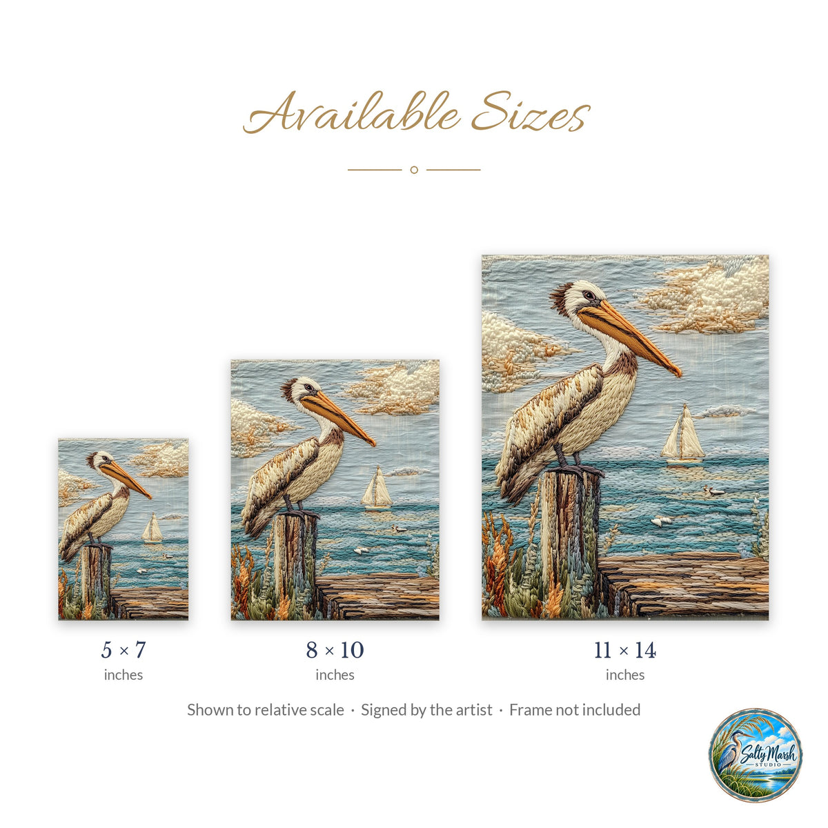 Pelican Dock art print size guide: 5x7, 8x10 and 11x14