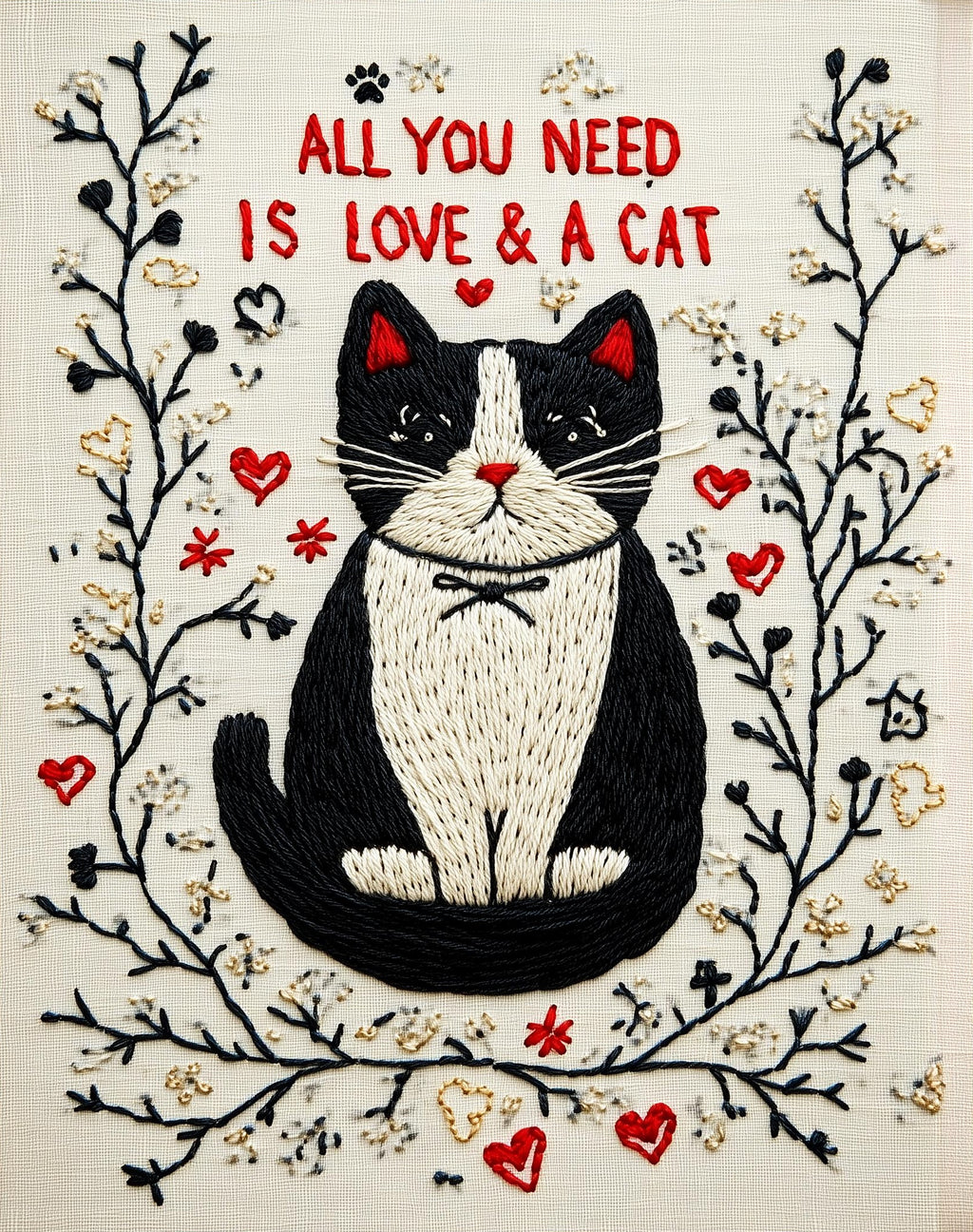 Love and a Cat animal art print unframed, signed by Pattie Overcash