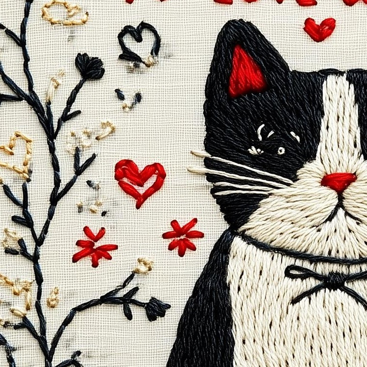 Love and a Cat animal art print close-up detail