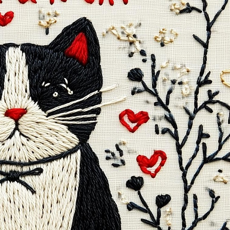Love and a Cat animal art print close-up detail