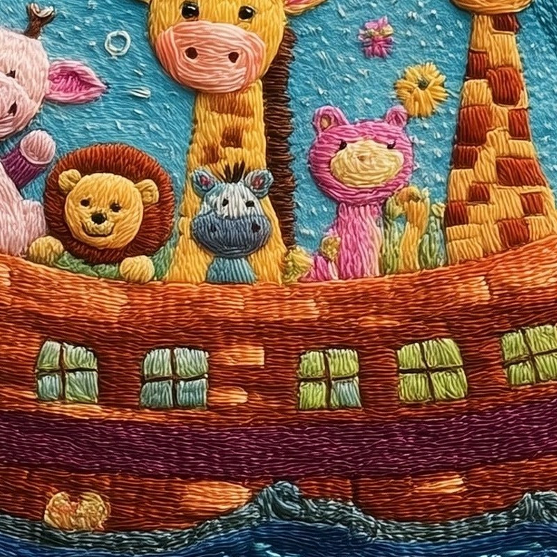 Embroidered Rainbow Ark faith art print close-up detail