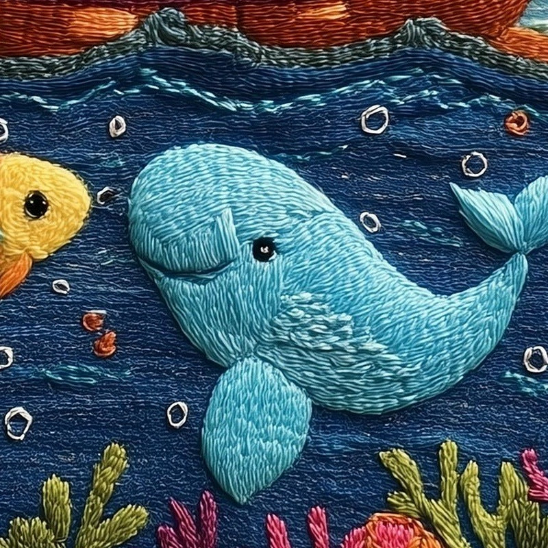 Embroidered Rainbow Ark faith art print close-up detail