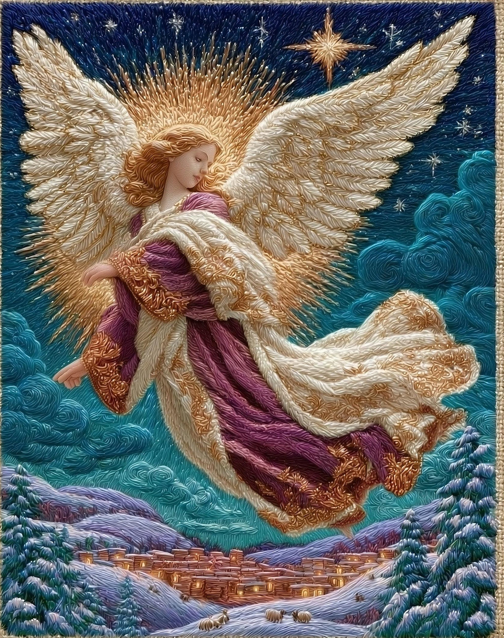 Village Angel Christmas art print unframed, signed by Pattie Overcash