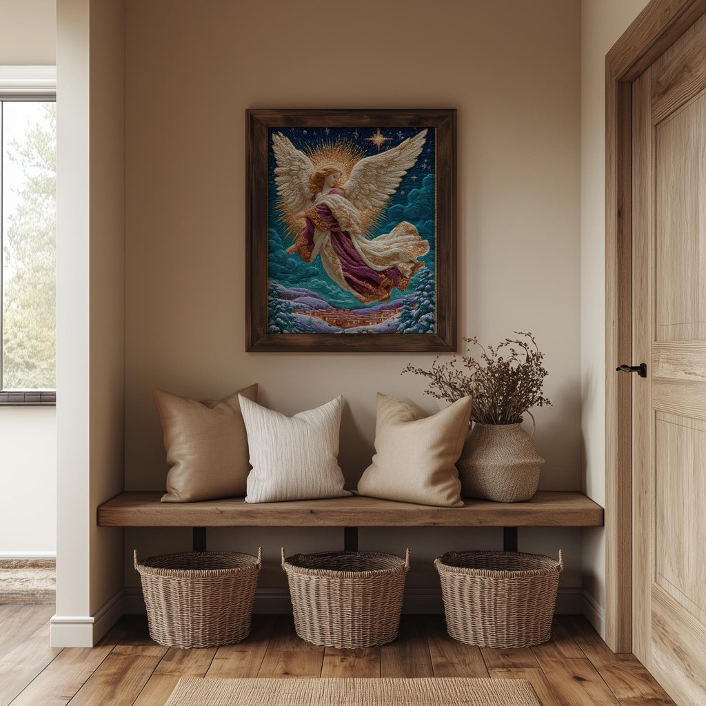 Village Angel Christmas art print shown in a room setting