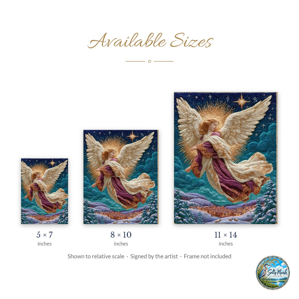 Village Angel art print size guide: 5x7, 8x10 and 11x14
