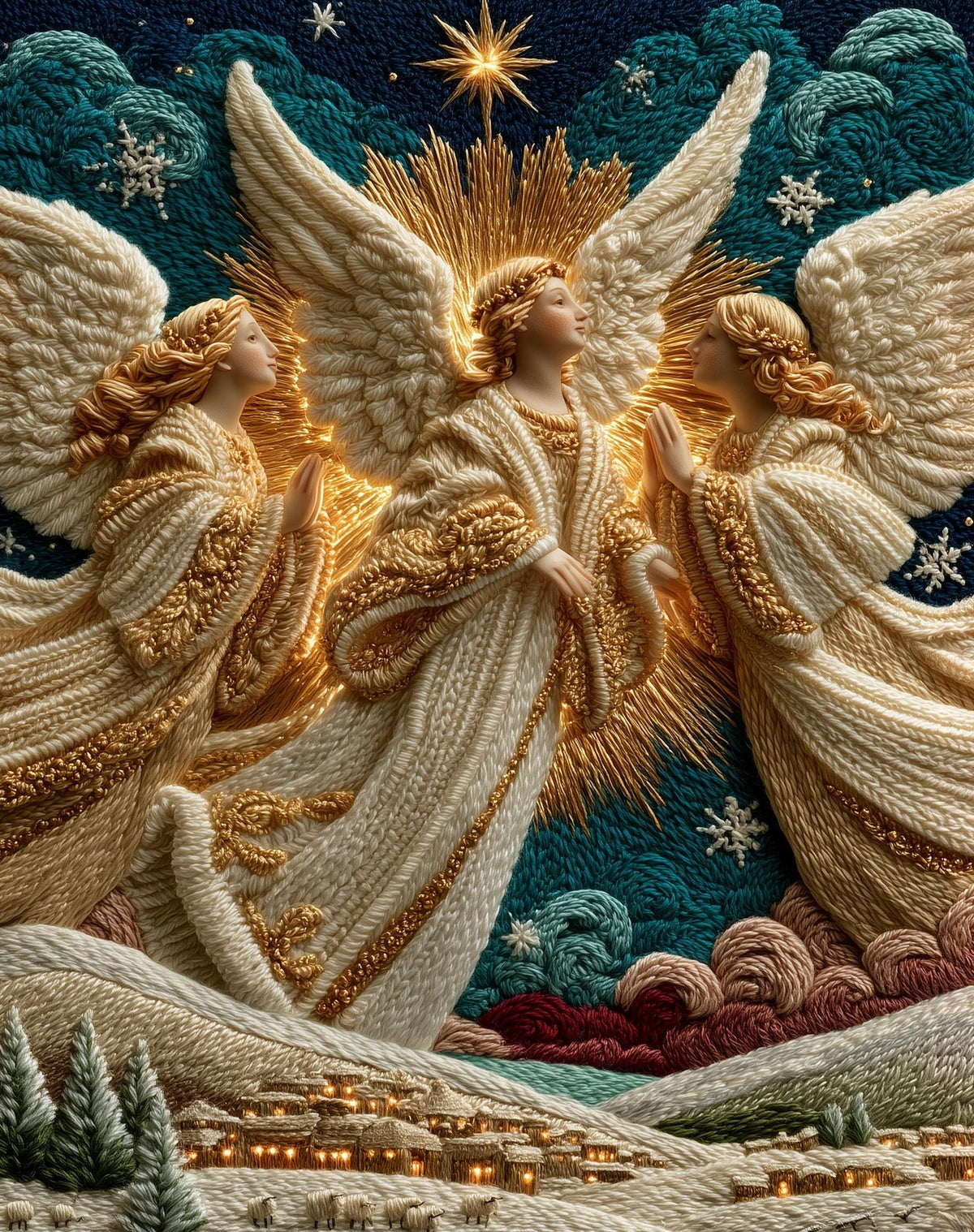 Three Angels Christmas art print unframed, signed by Pattie Overcash