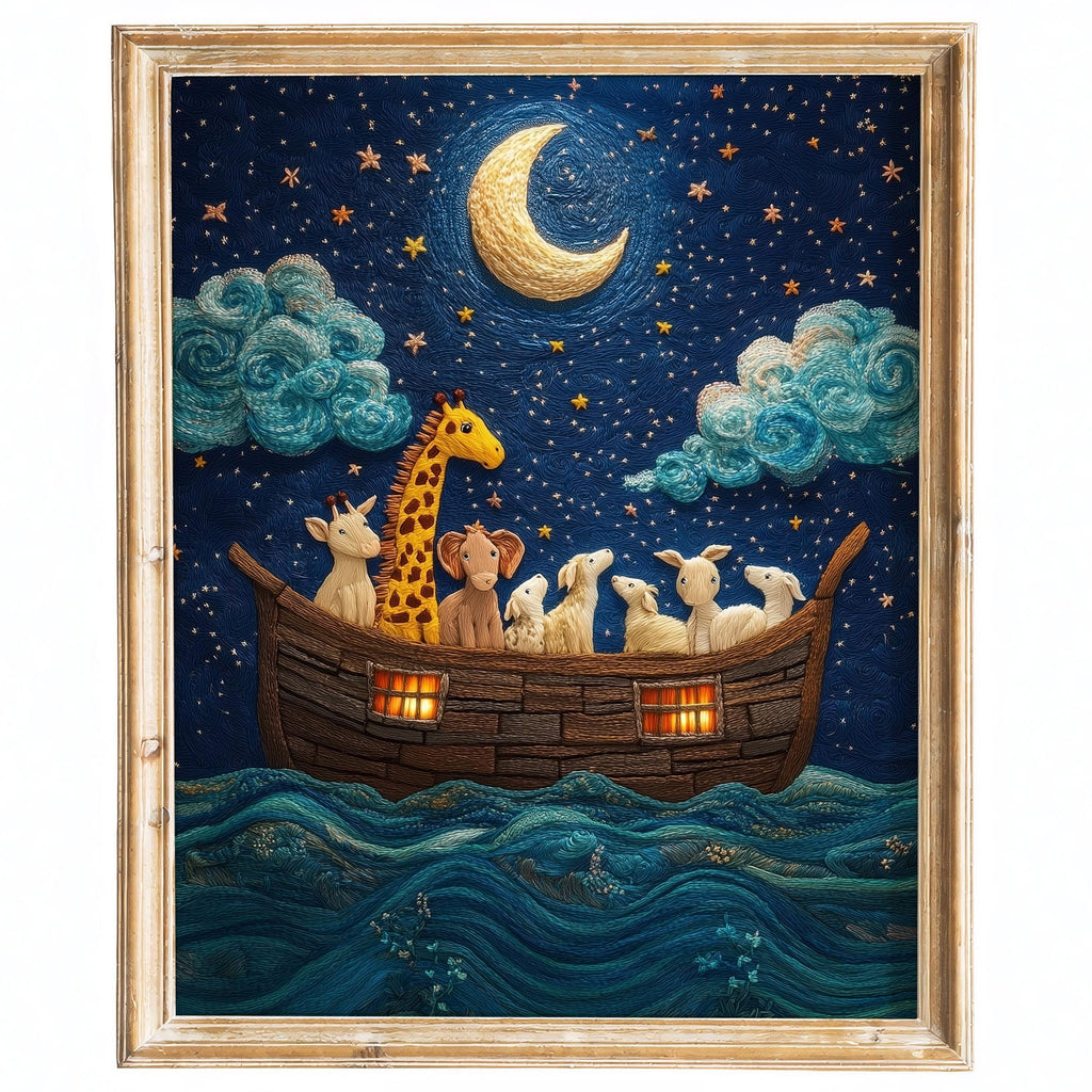 Embroidered Ark faith art print framed
