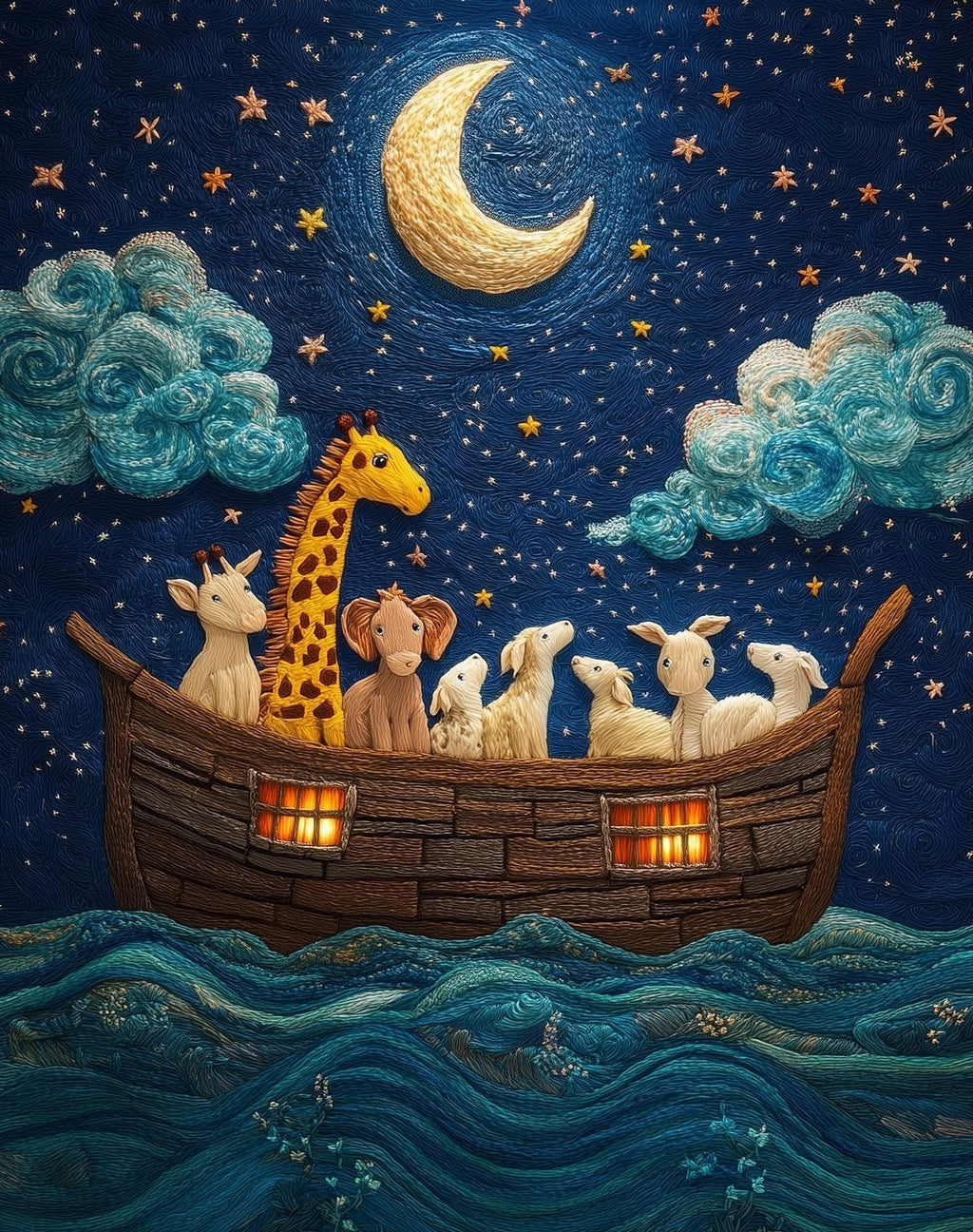 Embroidered Ark faith art print unframed, signed by Pattie Overcash