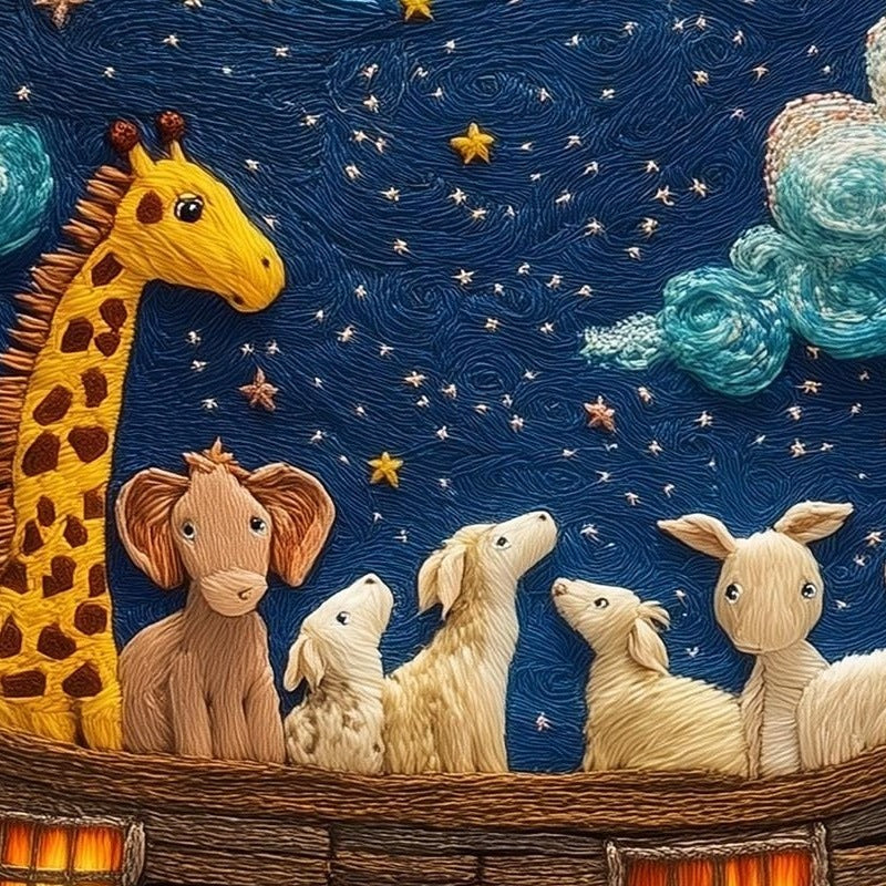 Embroidered Ark faith art print close-up detail