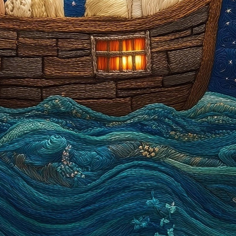 Embroidered Ark faith art print close-up detail