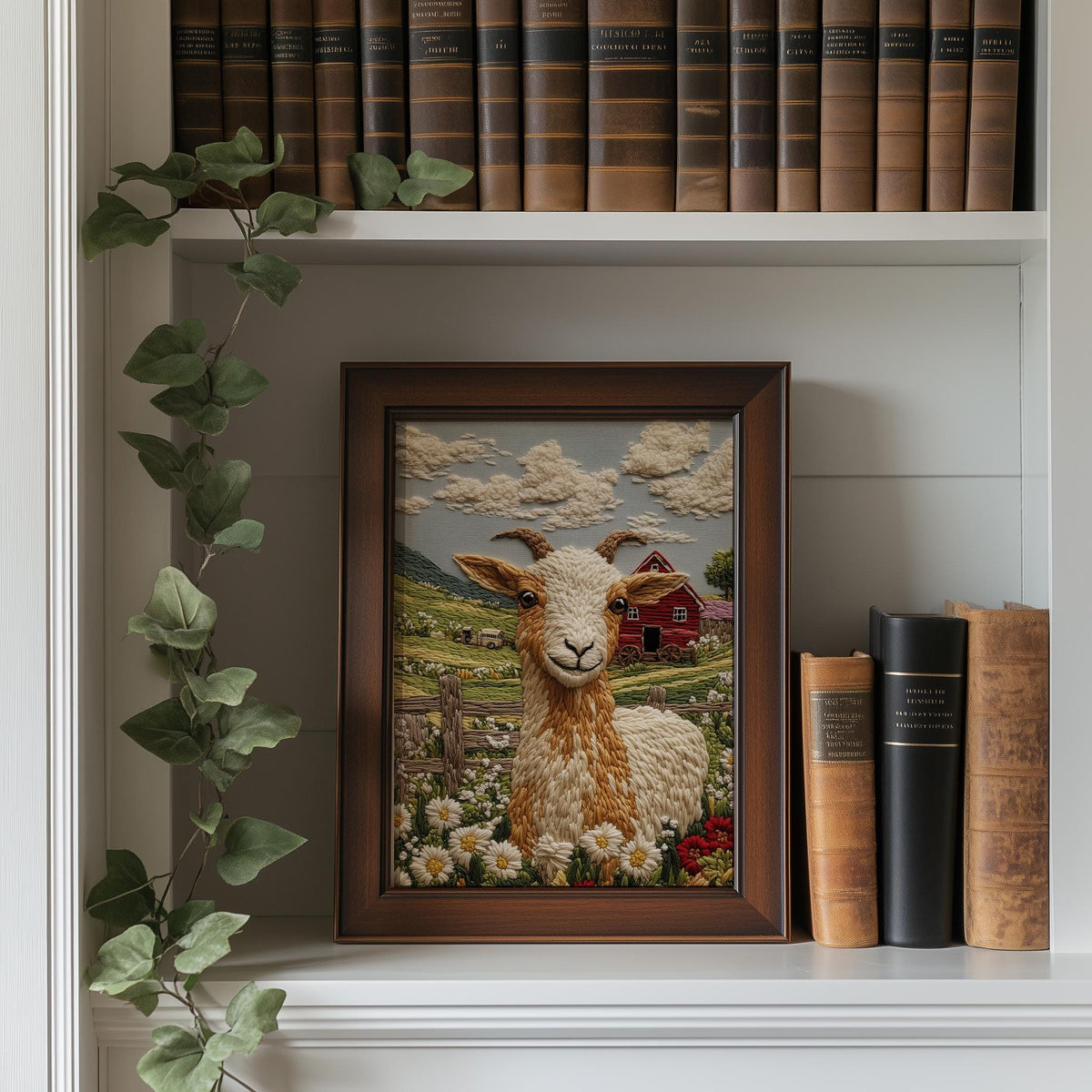 Farm Goat animal art print shown in a room setting