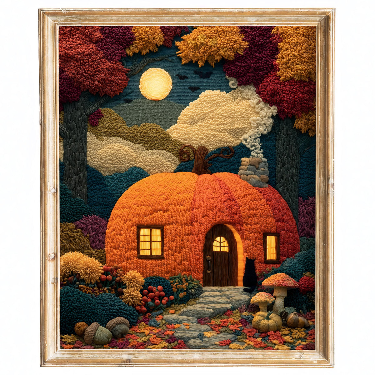 Pumpkin Cottage Halloween art print framed