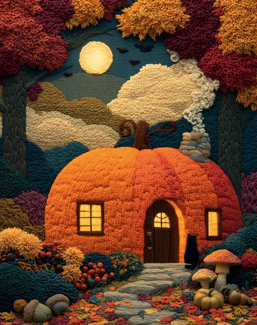 Pumpkin Cottage Halloween art print unframed, signed by Pattie Overcash
