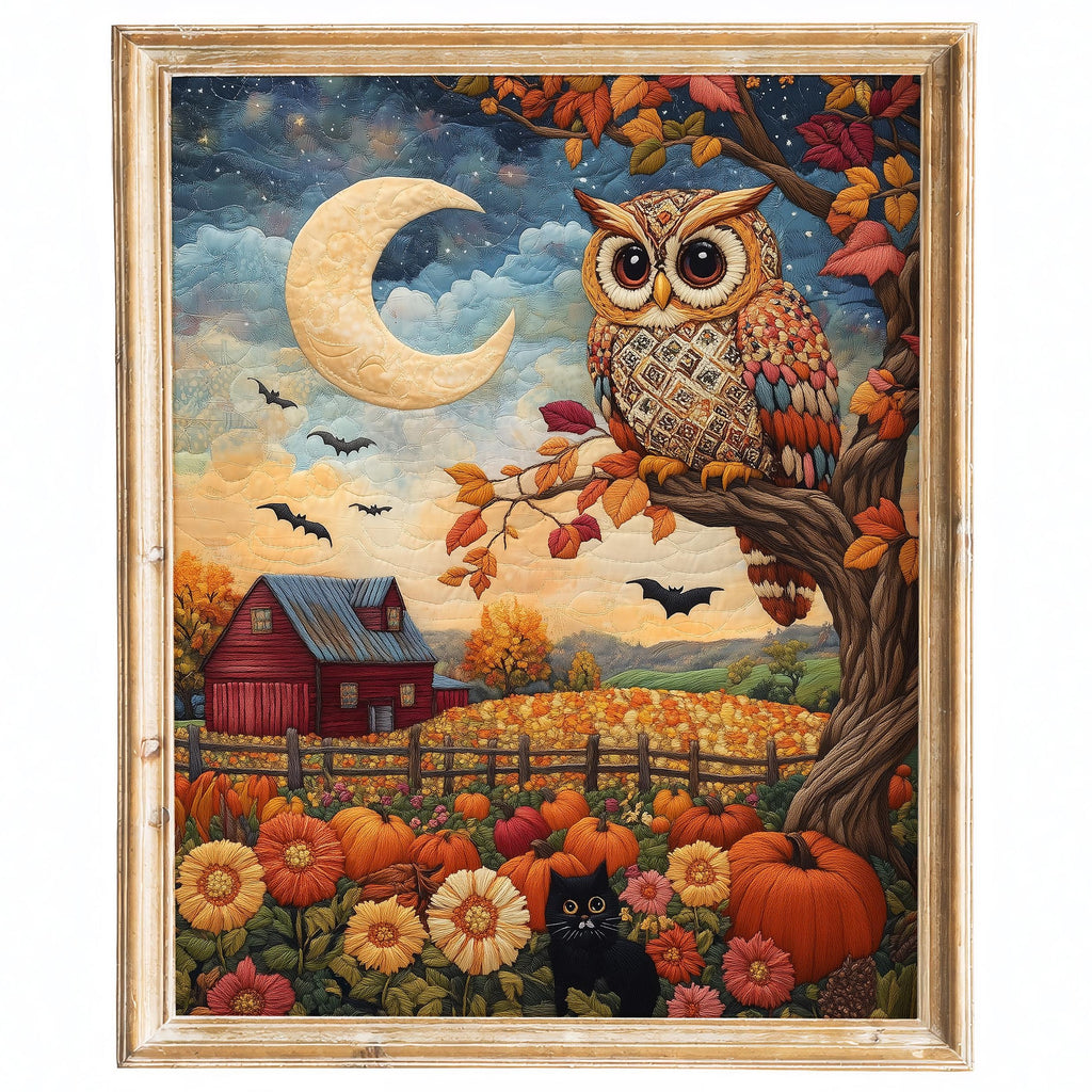 Folk Art Owl fall art print framed