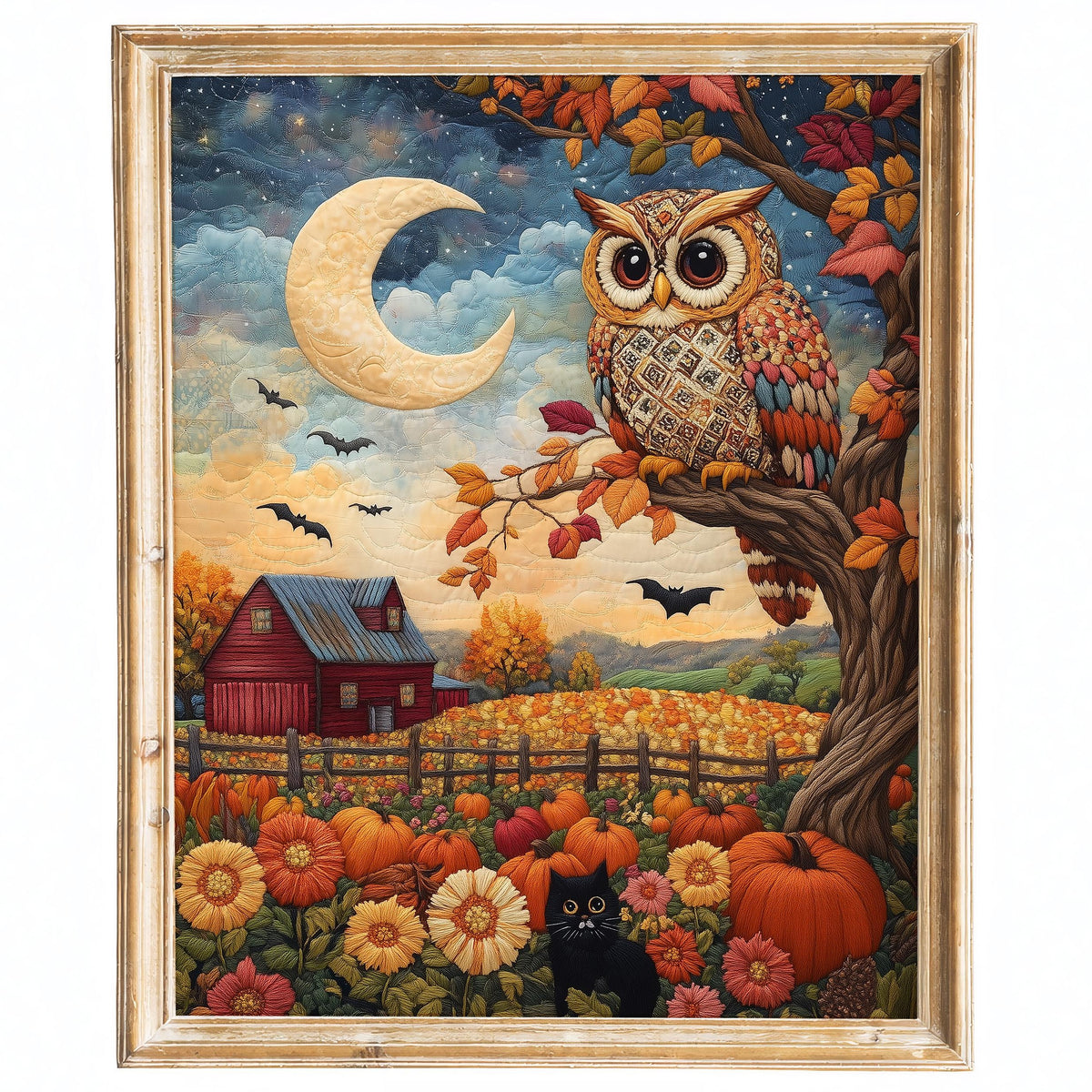 Folk Art Owl fall art print framed