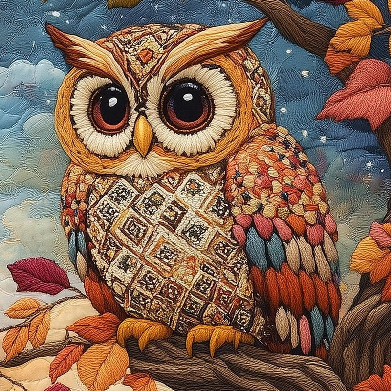 Folk Art Owl fall art print close-up detail