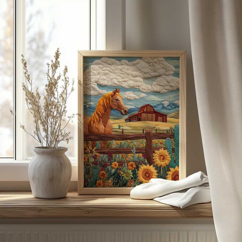 Ranch Horse animal art print shown in a room setting