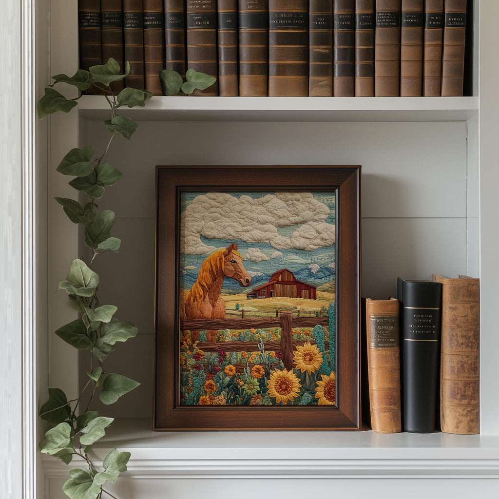 Ranch Horse animal art print shown in a room setting