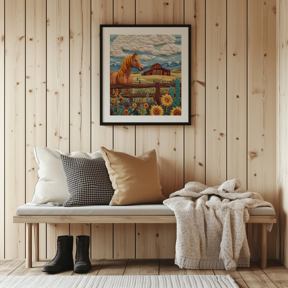 Ranch Horse animal art print shown in a room setting