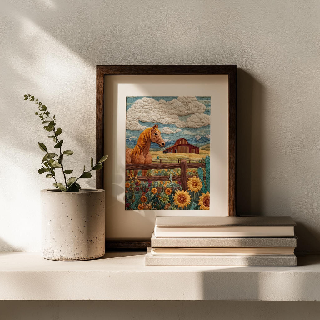 Ranch Horse animal art print shown in a room setting