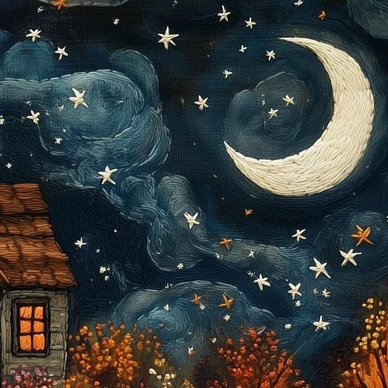 Embroidered Ghosts Halloween art print close-up detail
